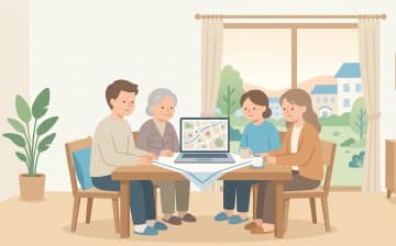 エリアから老人ホームを探す方法｜公的な地域別検索の使い方を表すイラスト