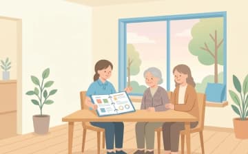 ケアマネジャーに相談するときの準備｜伝えること・相談先・持ち物を表すイラスト