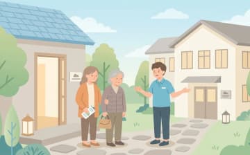グループホームと有料老人ホームの違い｜認知症の家族の施設選びで確認することを表すイラスト
