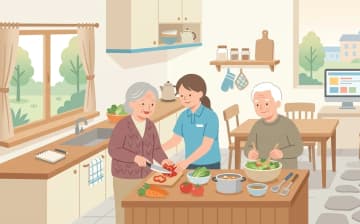 グループホームとは｜認知症の方が少人数で暮らす施設の特徴・対象・費用の考え方を表すイラスト