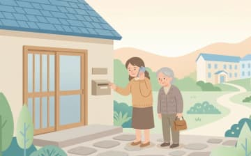 一人暮らしの親が心配なときの施設選び｜相談・見守り・住まいの順番を表すイラスト
