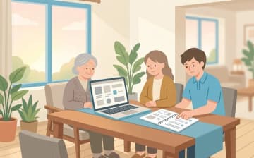 老人ホーム情報の見方｜公的データと重要事項説明書で読み解くを表すイラスト