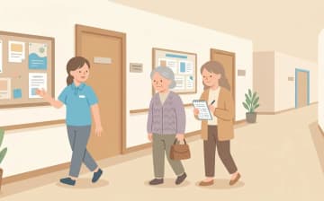 老人ホーム見学で確認することを表すイラスト