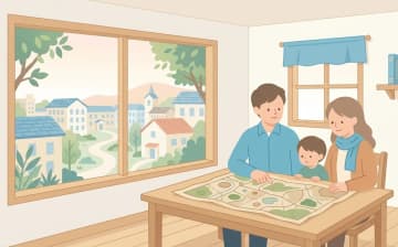 近所の施設と郊外の施設の選び方｜立地で確認することを表すイラスト