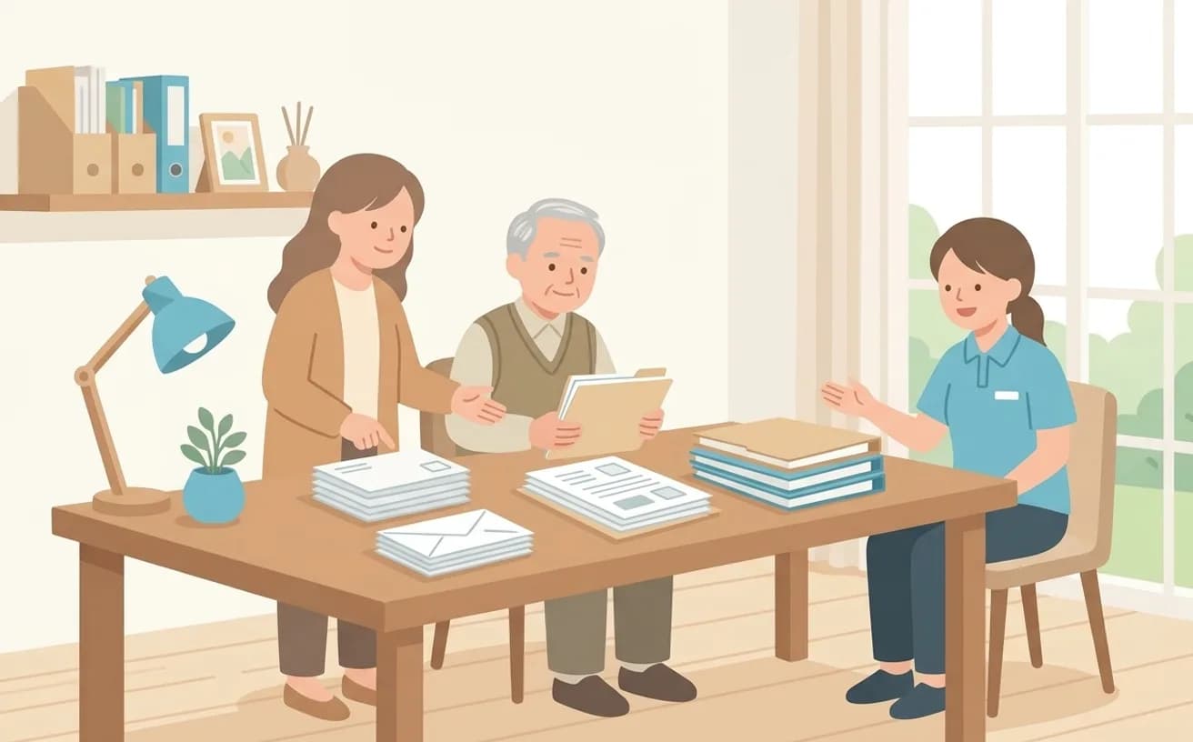 入居に必要な書類｜老人ホーム・介護施設で求められる書類を4系統で整理を表すイラスト