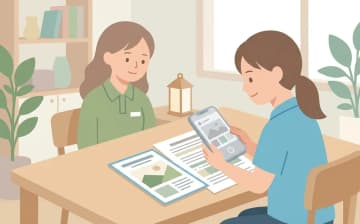 施設パンフレットをAI案内に活用する方法｜公的書類を一次ソースにするコツを表すイラスト