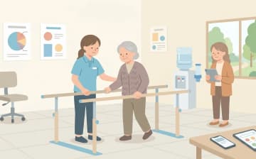 リハビリできる老人ホームの選び方｜種別・専門職・確認ポイントを表すイラスト