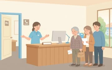 老人ホーム探しの始め方｜まず相談と要介護認定からを表すイラスト