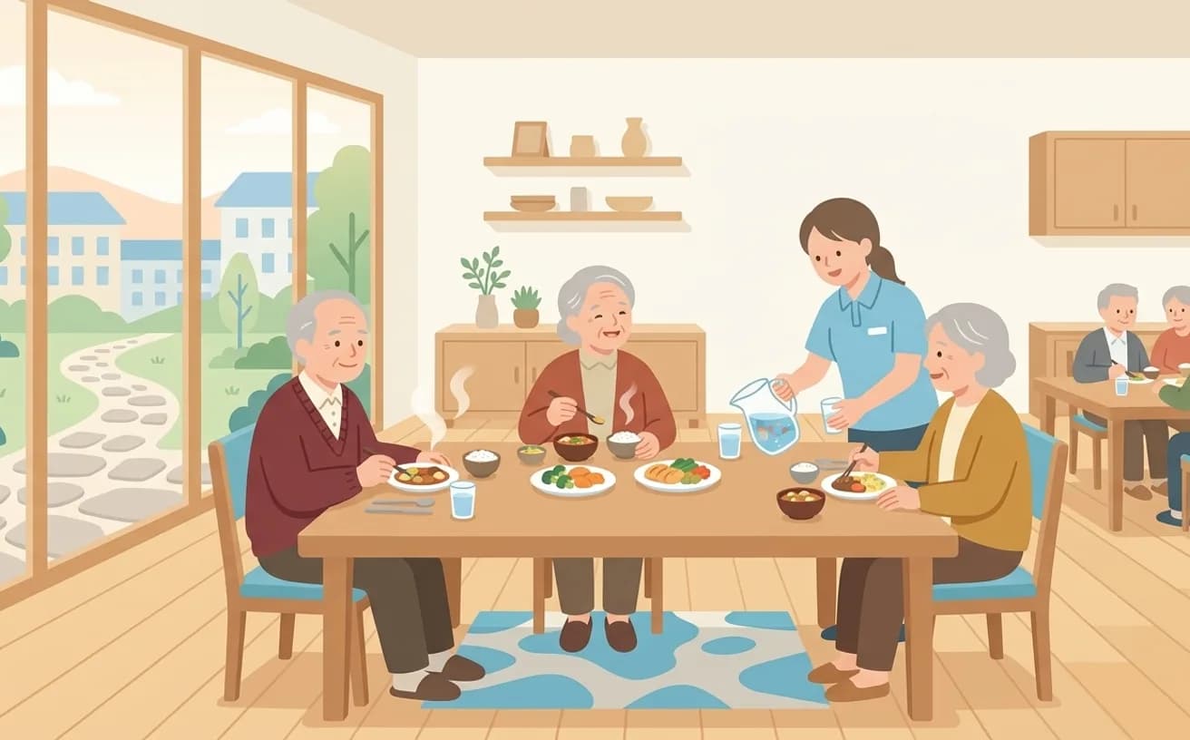食事がおいしい老人ホームの見極め方を表すイラスト
