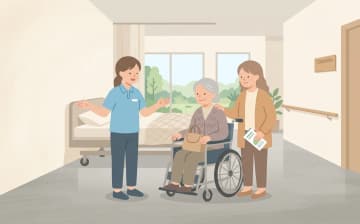 退院後すぐに入れる老人ホームは？住まいの選び方と入院中からの準備を表すイラスト