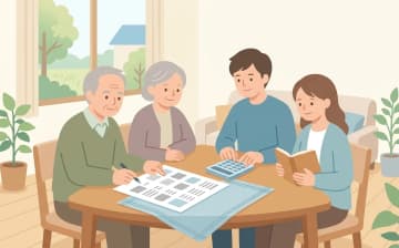 予算から老人ホームを探す方法｜費用の考え方と軽減制度を表すイラスト