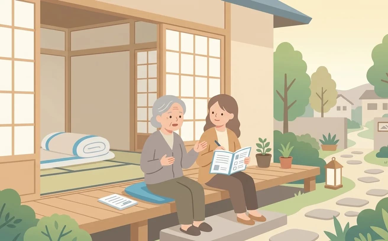 親の希望を聞き出す施設探しを表すイラスト