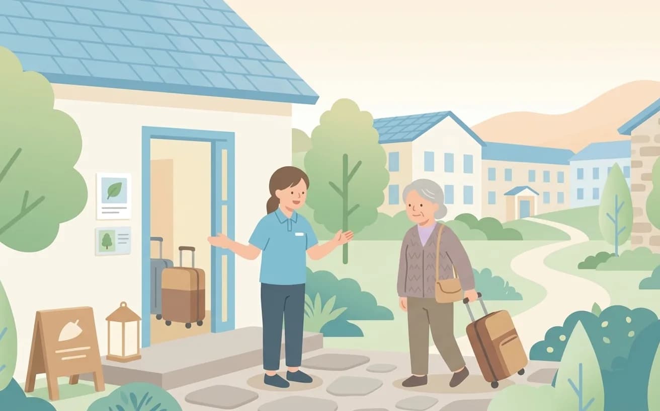ショートステイと入居施設の違い|一時利用と住まいの移行を整理を表すイラスト