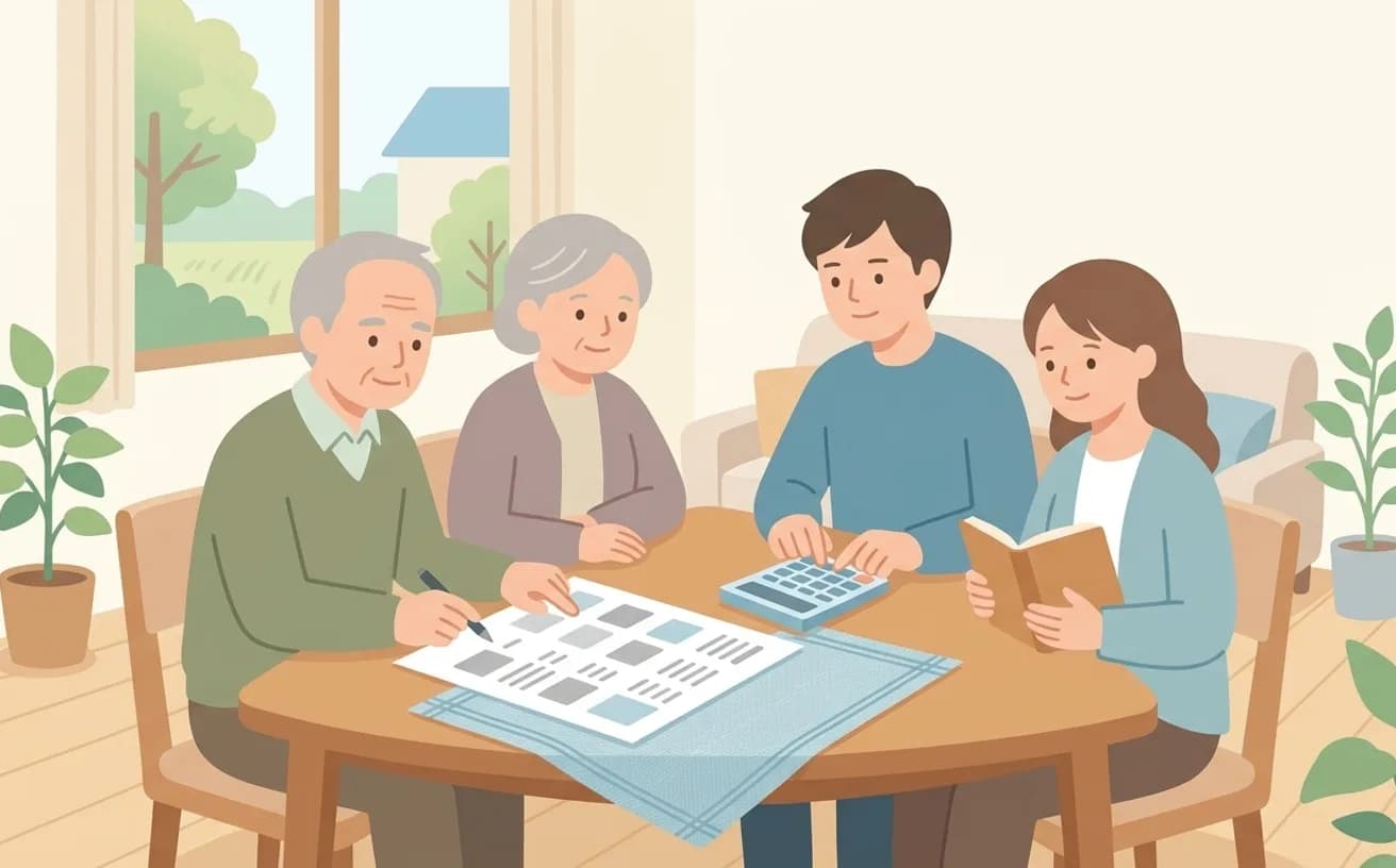 予算から老人ホームを探す方法|費用の考え方と軽減制度を表すイラスト